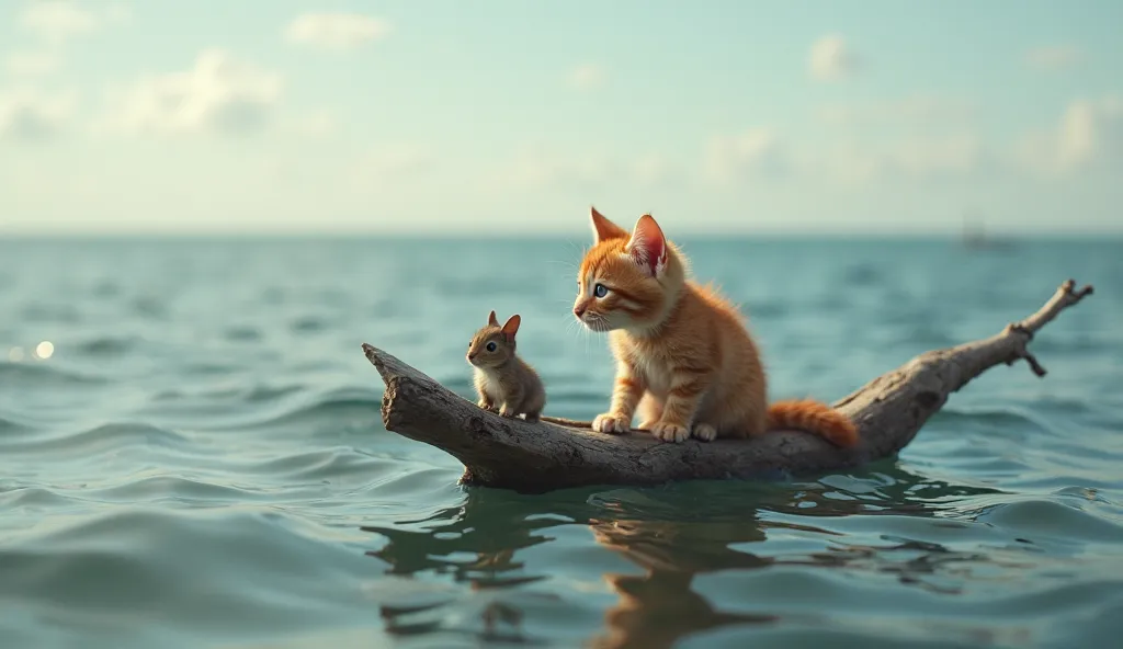 real life cinematic full hd, little ginger kitten, In the distance, floating helplessly on a piece of driftwood, was a tiny creature—a baby squirrel. 