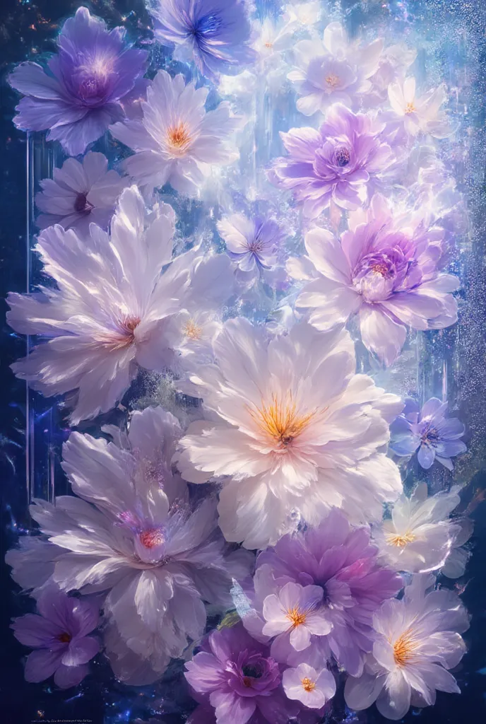 8k, , beautiful white, pink, light purple flowers 々In(((((((((10))))))))) , beautiful and gentle flowers with soft light 々Surrounded by a frame of light 　 bright and fine stardust pours down　 beautiful flower々  8k,  beautiful white, pink, and light purple ...