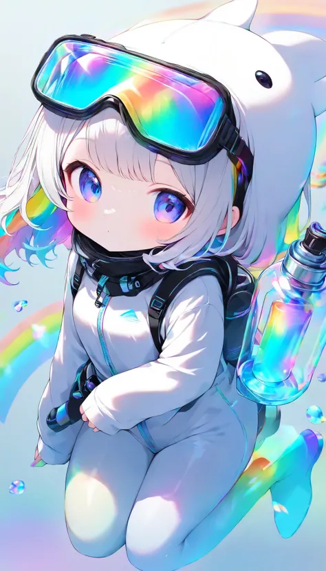 a young woman, solo, Dolshy, holographic background , transparent and colorful rainbow, maximum number of colors that can be output