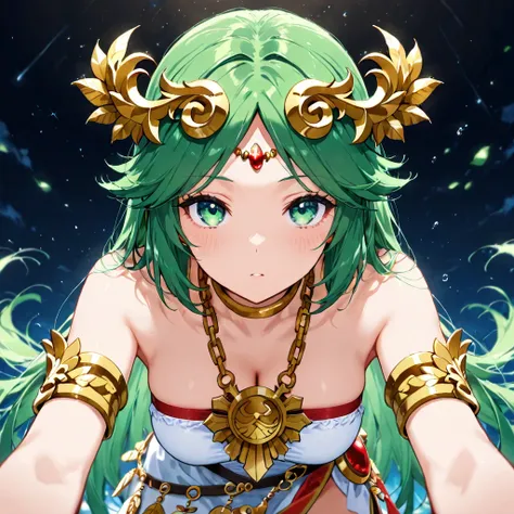 Palutena、medium breasts,like、、looking up at viewer、Pizuri