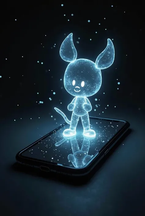 a close up of a cartoon character on a cell phone, a hologram inspired by Andrey Esionov, trending on reddit, holography, comiс style, with a black dark background, iphone background, iphone screenshot, dark mode, phone background, very dark background, bl...