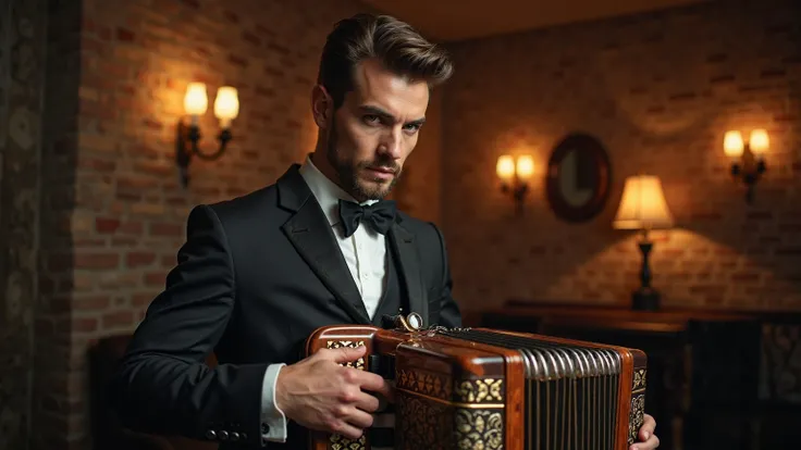 Handsome man with an accordion