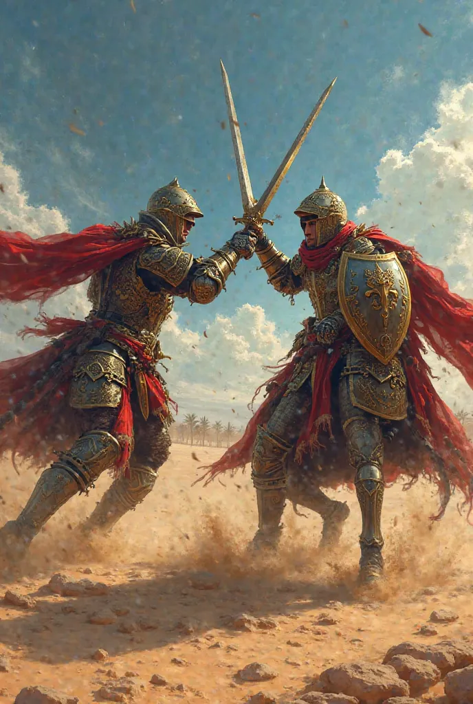 Two Arab knights fight in a war 