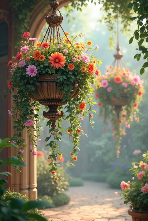 Based on the last image taken,complement with ornaments to create hanging flower beds 