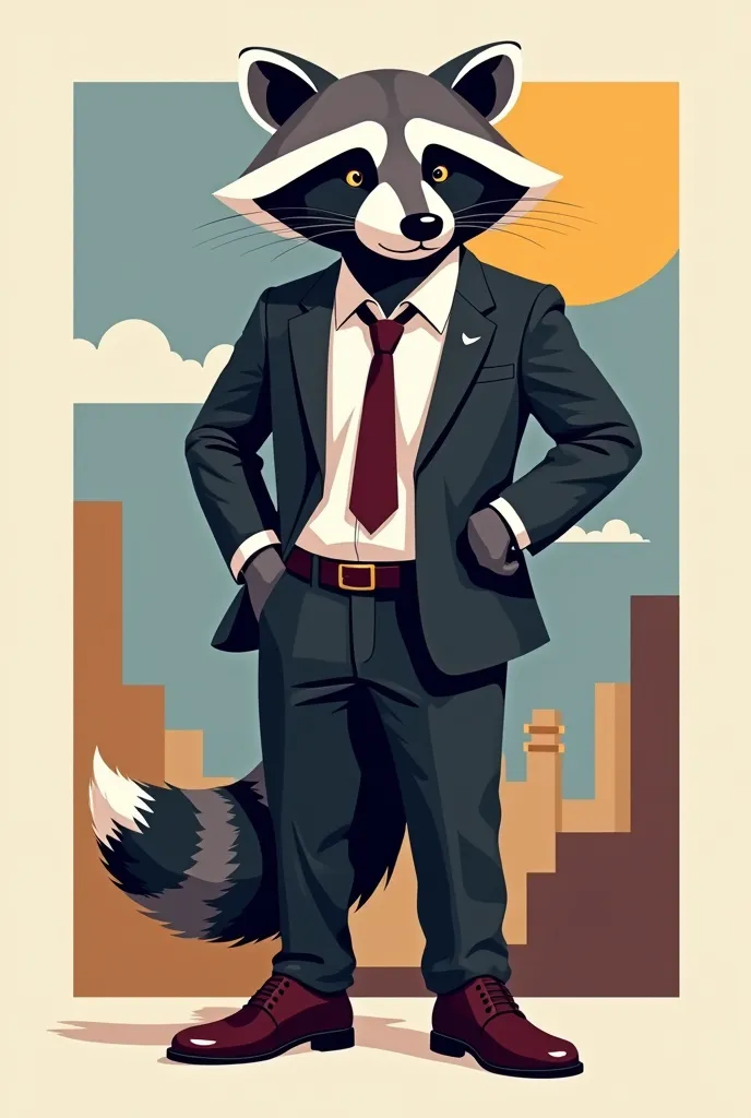 Make a mascot for the UCR business management career, with a raccoon in a suit, and 2D 