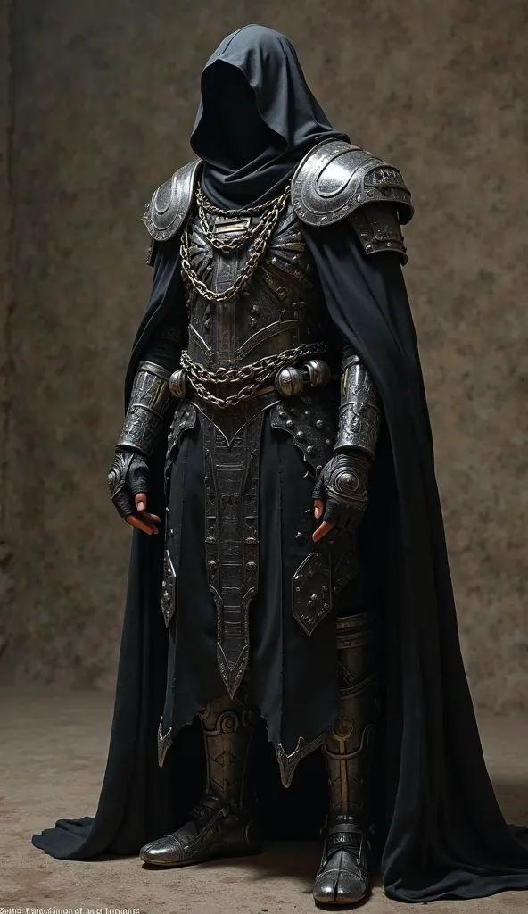 Sultan Saladin wears a chain of armor ,black cloak that covers the face,do not paint the background