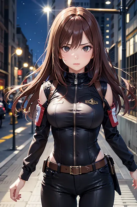 adult woman,  alone,  sexy, 8k resolution,((Highest quality)), Ultra High Definition, (Glaring expression), ( black eyes), beautiful symmetrical face , ( long red hair),Combat Vest, Combat Suit , tactical belt,realistic:1.4,realistic:1.4,(masterpiece:1.2),...