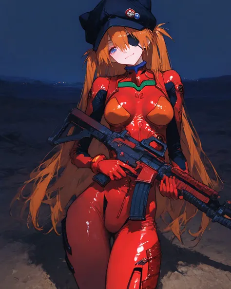   masterpiece, top quality,   vibrant, very aesthetic,   latest,  
medium breasts,  Neon Genesis Evangelion、    woman 1 person、 、Su Long Aska Langley 、 Orange Hair、   blue eyes、   eye patch   、 Black Hat、 red jacket、   red plug suit、( red jacketの内側に   red ...