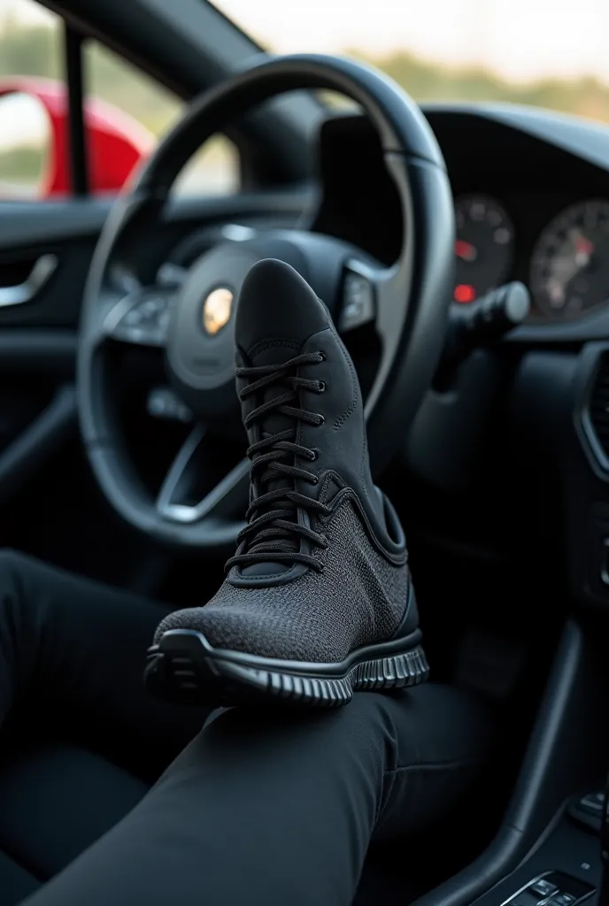 Black sneaker on car pedal