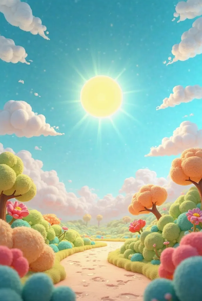 3d cartoon style background featuring sky and sun with cloud 