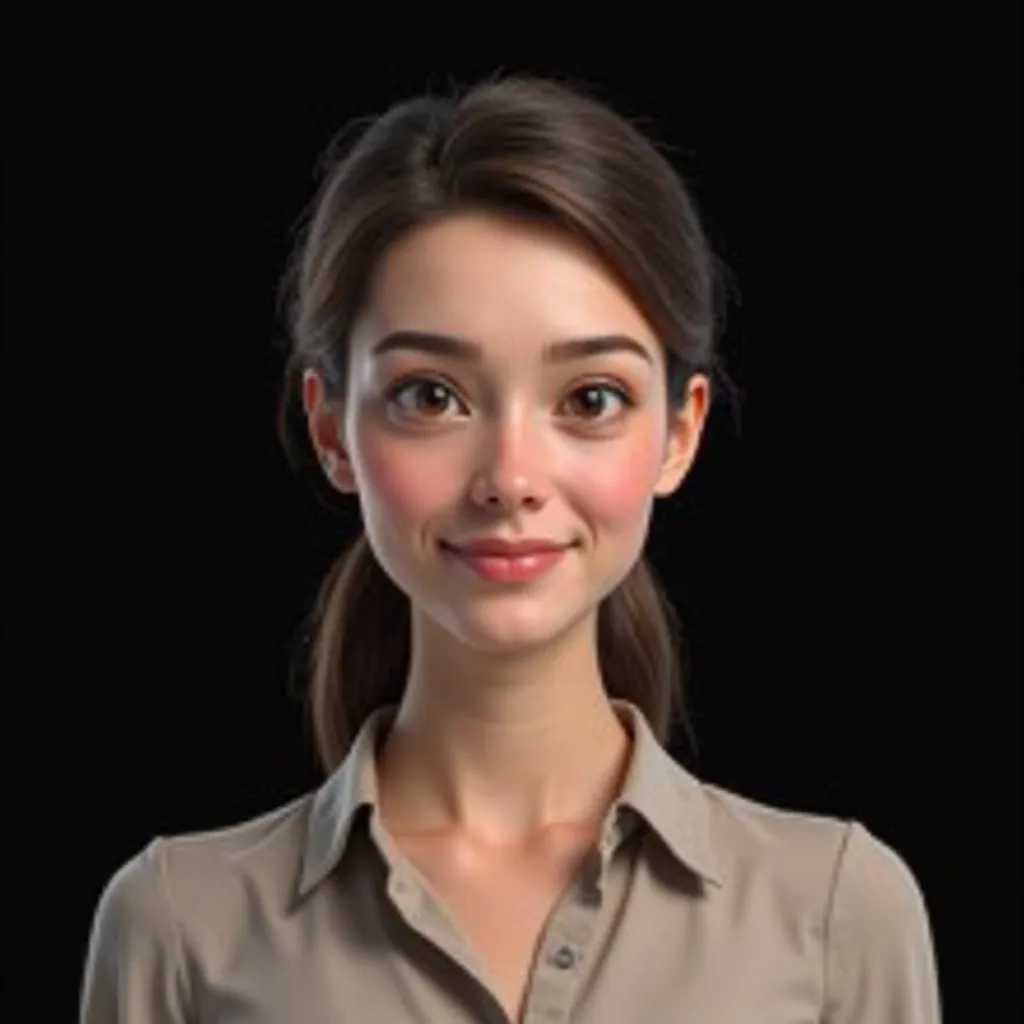 "Create a highly realistic female talking avatar with a completely black background for easy background removal. The avatar should have a professional and approachable appearance, with expressive facial features suitable for video content. She should have ...