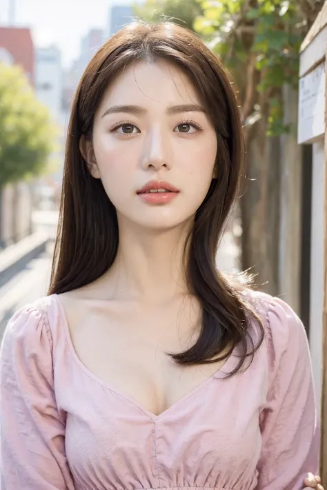 ((best quality， masterpiece:1.3))， 1girl ，18 years old，Asians， quiet street scene， Textured Skin， high detail，High quality clothing material ，(realism: 1.6)，( background blur:1.3)，Colourful dresses，超 high detail的衣服，Beautiful breasts，Slim waist，Long Legs， t...