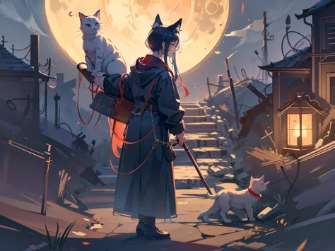 A very beautiful witch、Multiple very large cats、Witch&#39;s Familiar Cat、The witch is diligently hitting the cat、The cat is standing upright on two legs、Cats are very eerie、A group of bakeneko、On a night when the moon is beautiful, I'm alone in the forest,...