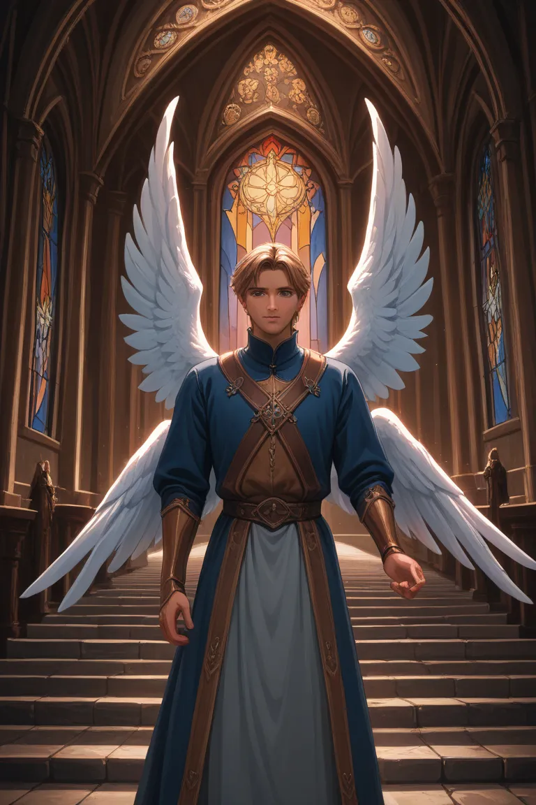 male angel, medieval fantasy, tunic