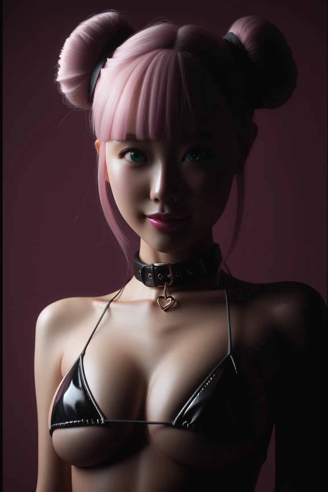 young korean girl, {cute}, Alone, best quality, {{anime}}, blunt bangs, high definition, high definition, detailed, perfect face, masterpiece, accurate, top quality, over view, heart in eyes, {{pink hair}}, big breasts, curvy, long hair, sharp eyes, teal e...