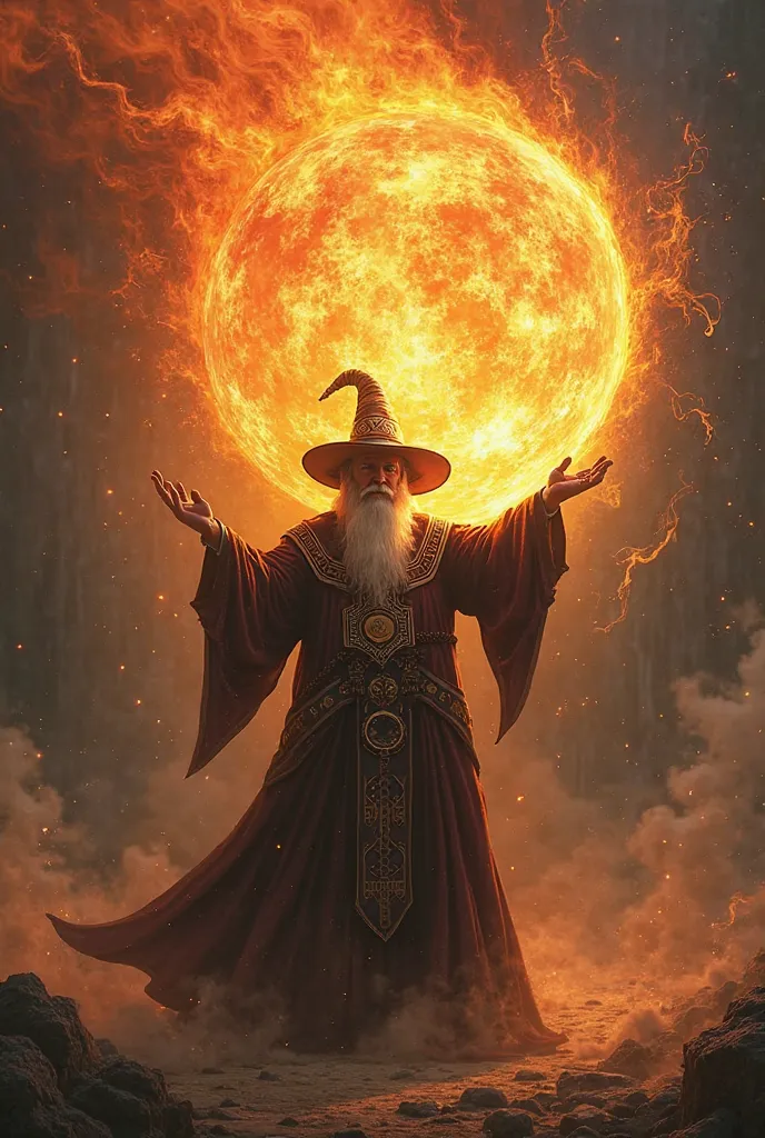 A  wizard casting a fire ball  spell and attack 