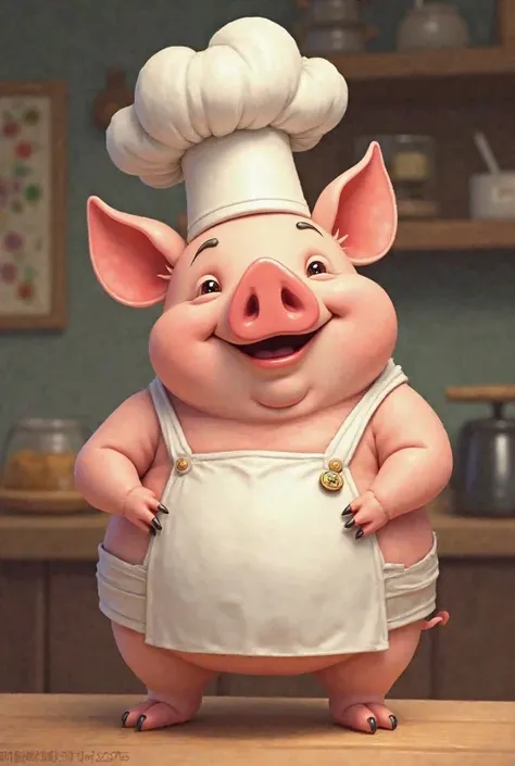 Chef pig with crooked hat 
