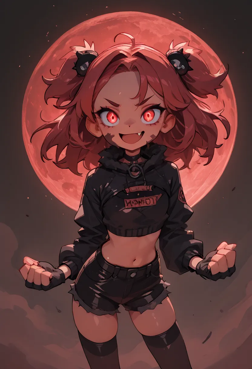 
One,1girl\(red eyes, moon, moon \(damn cool boss\),  anthro,  fluffy ,  stockings, fingerless gloves,shorts,  ,Evil smile,(fang:1.2), (open mouth:1.3),(language:1.3),(close- upwards of face:1.3),(abs:0.8), detailed face, detailed wool , shiny fur ,Shiny l...