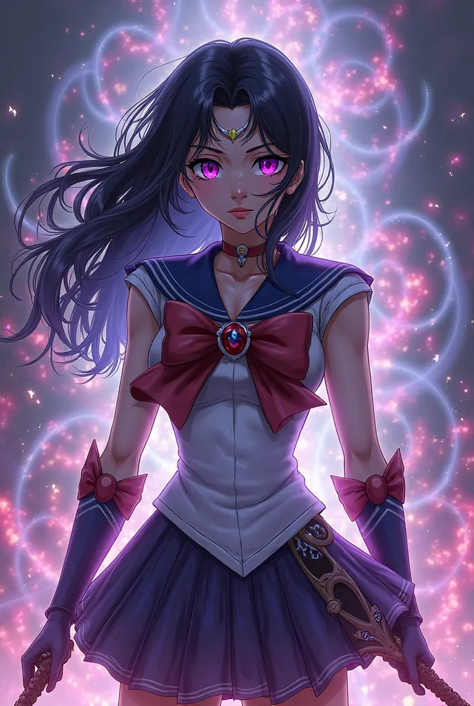 Create a fanart-style image for me with the character of Hotaru Tomoe from Sailor Moon in an adult version.