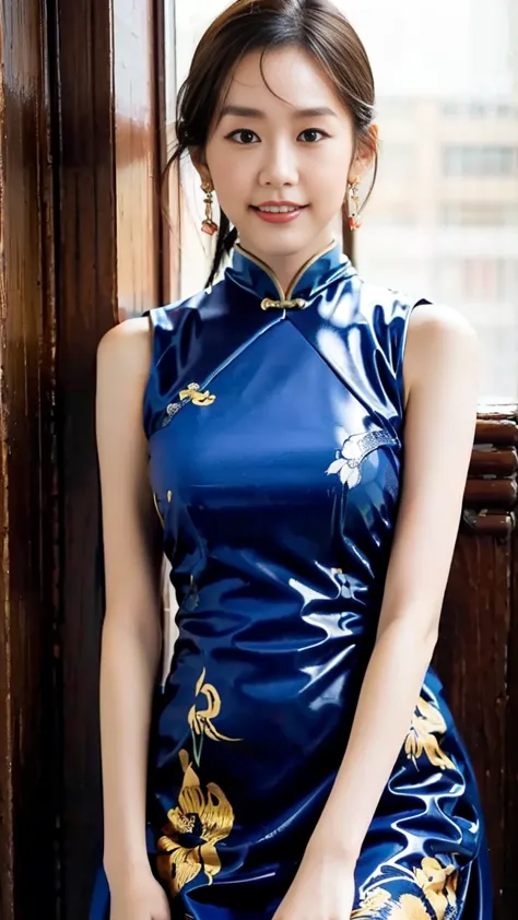    Fashion Models ， [[[[ close]]]], [[[[rapeseed]]]], [[[[shoulder]]]],  Perfect Eyes,   Perfect Iris  ，Perfect Lips，Perfect Teeth，  perfect skin，  white skin， high dynamic range ，Movie Girl，(  )，(  high resolution face)，(( blue latex chinese dress :1.5)))...