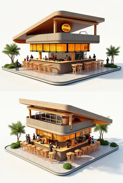 Kiosk for out potato fast food, floor plan 3d