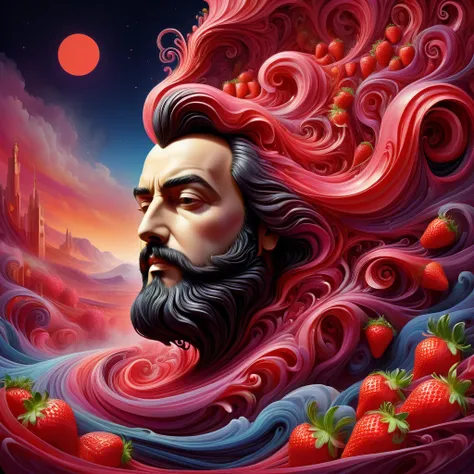 hyper detailed masterpiece, dynamic, awesome quality, Luciano Pavarotti made of floating liquid plant DonMW15pXL, ral-strawberryjam