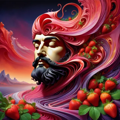 hyper detailed masterpiece, dynamic, awesome quality, Luciano Pavarotti made of floating liquid plant DonMW15pXL, ral-strawberryjam