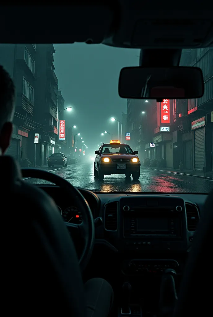 Create an image taxi Toyota pro box driving dark night Horror type YouTube​ ​size

