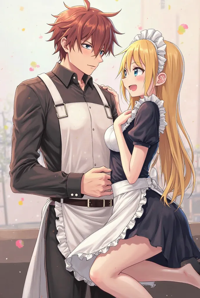 He will generate an anime-style picture of Rem lowering the upper part of the maid's apron, revealing his chest wearing a belt and a dilo, will approach Ram, undress her, bring her to her knees , spread her labia and put the tip of the dilo into her pussy.