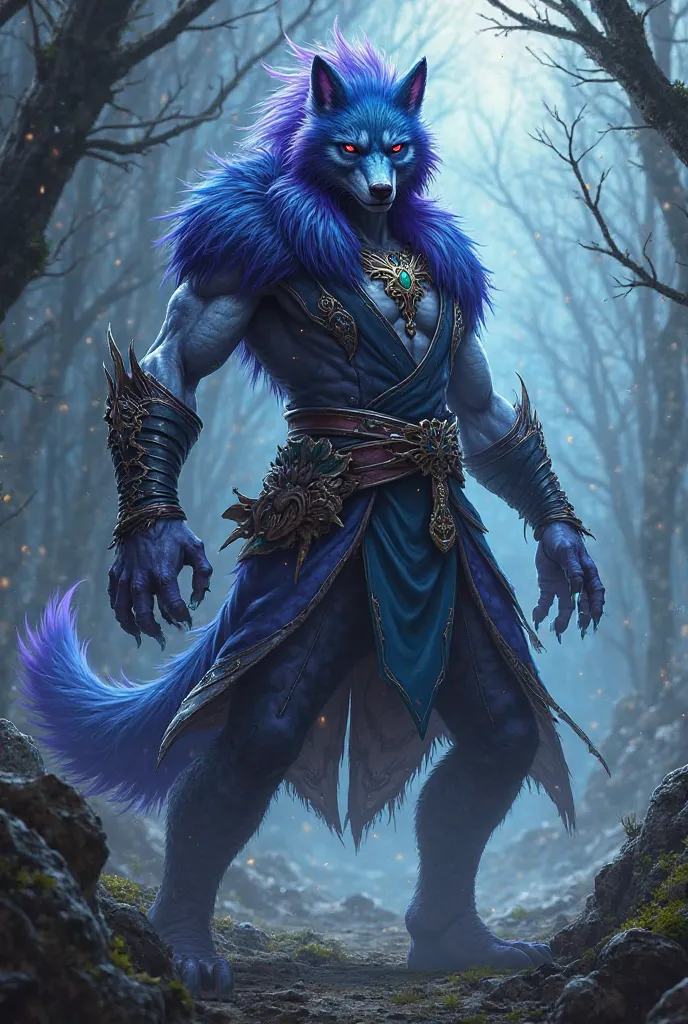 A blue-haired werewolf with a purple tuft in Demons Slayer 