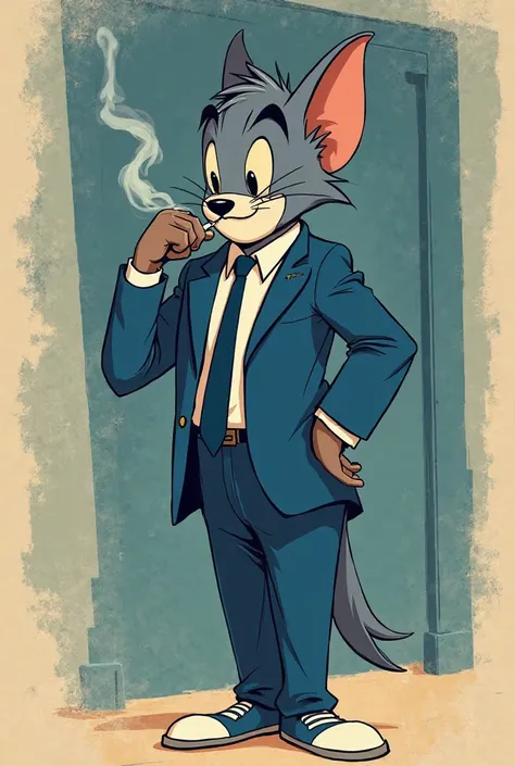 Generates a Spike image of
The Tom and Jerry series, trust 
Blue, in blue suit,  smoking,
normal way, 2d, estilo serie 2d,
