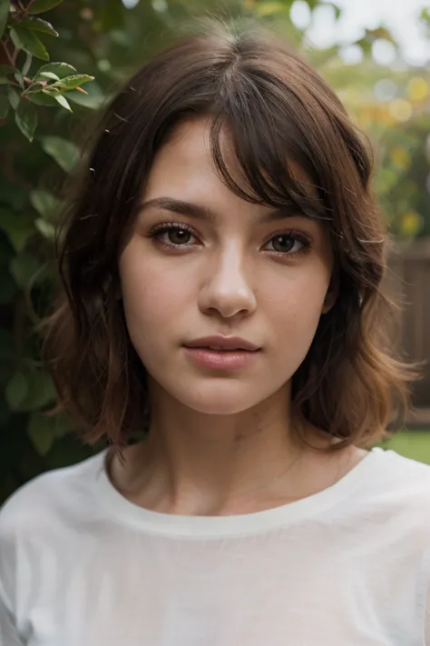 make a young main with a curly hair with a soft style wearing white T-shirt and little bit open mouth with braces