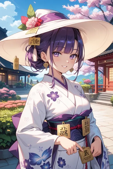 Bewitching Glamorous Purple Haired Onikakai Sexy Yozakura Kimono 