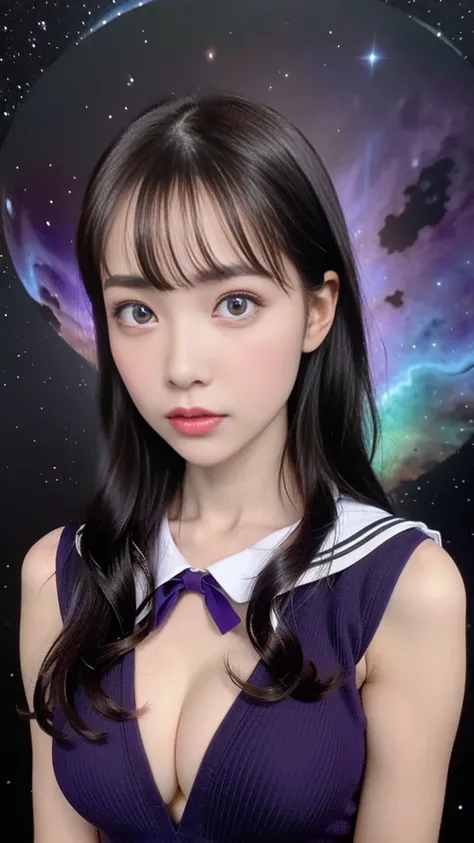 ( masterpiece, Highest quality:1.4), (  nebula background ), (  full body shot ), (sexy pose:1.5), one girl,  alone, ( European Youth :1),   Sailor Saturn, tiara,  sailor warrior uniform, purple sailor color, pleated skirt,  elbow pocket ,   jewelry,  Blog...