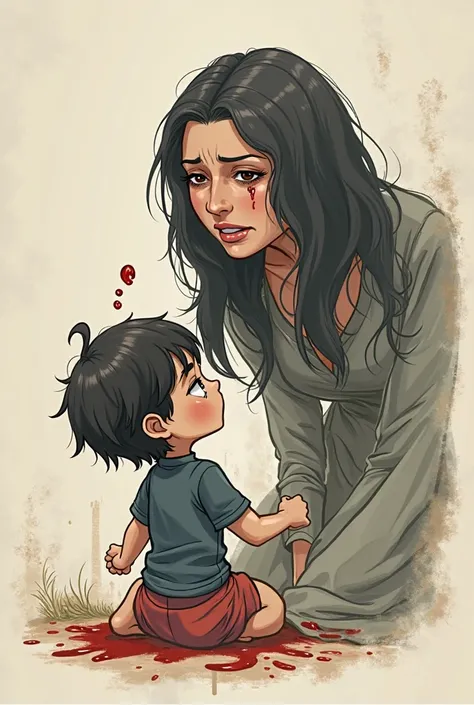 That little  is not filial to his mother. He burned his mother. His mother was in pain and crying.Let's draw with chibi or symbols