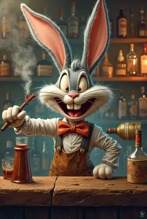 Bugs Bunny character as a crazy bartender