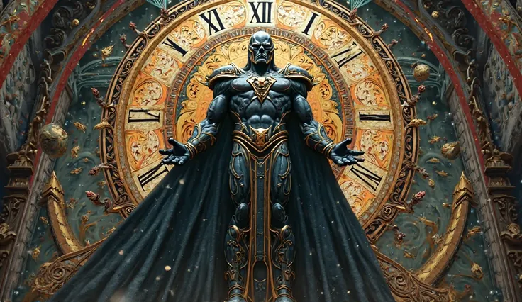 A huge clock that depicts Darkseid,  art nouveau style 