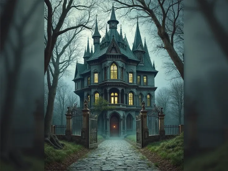 Draw a haunted house, similar, in the same style 