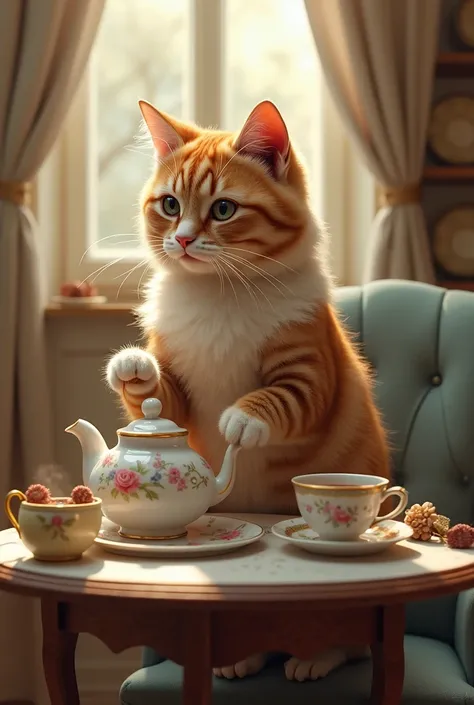 beautyfull cat making tea