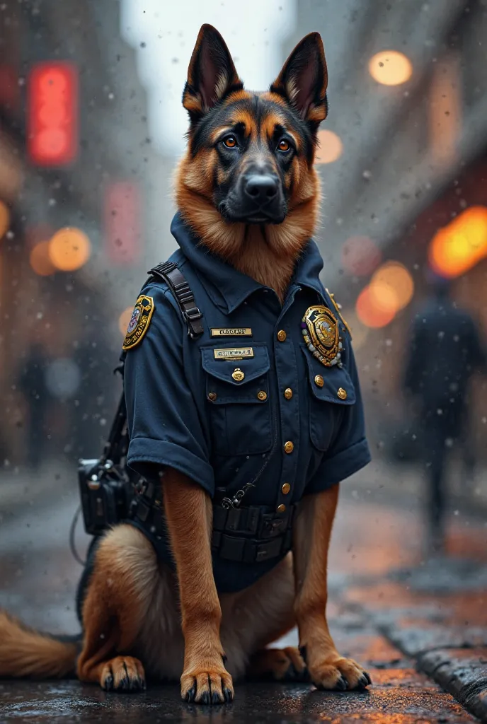 A dog in a police suit 