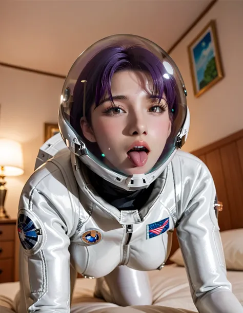 (spacesuit:1.15), , eva helm, eva helm,, space helmet masturbation, sweat, blushing, , looking at the audience,, indoors,masterpiece, best quality, 1girl, solo, {{{very short hair:1.7}}}, pread legs, , , short hair, ,(heart sayings:1.2)space helmet, space ...