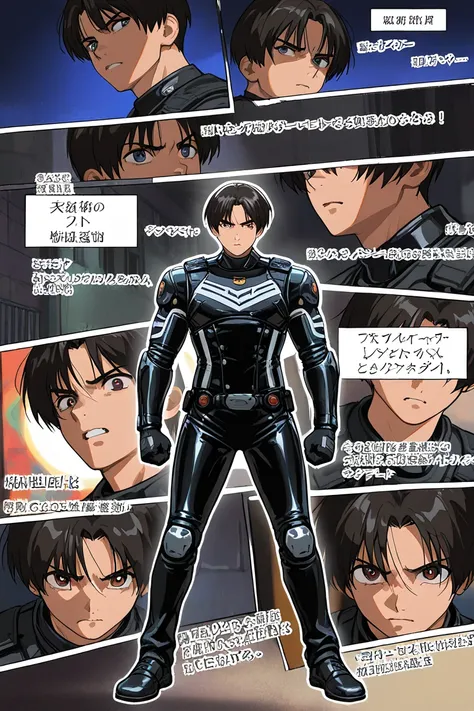 Back Alley, Beautiful young man,  Robocop cosplay , Looks weak, 18 years old, handsome and cool in a shiny rider suit Robocop detained by a Japanese person,  Frightened RoboCop 