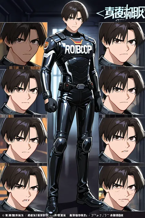 Back Alley, Beautiful young man,  Robocop cosplay , Looks weak, 18 years old, handsome and cool in a shiny rider suit Robocop detained by a Japanese person,  Frightened RoboCop 