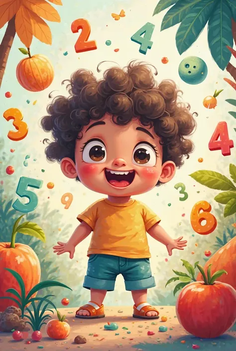 Create a colorful picture in size a5, with illustrations and numbers, ren learning and having fun with numbers, the only word written in the image will be the name TABUADA.