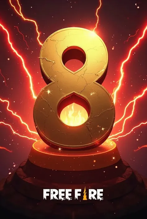 Simple 8 anniversary photo make a signing golden and 8 is fairing red lightning color and also include free fire in lower side in 8 minutes 