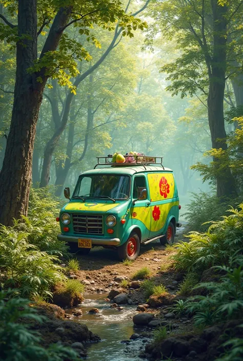 Make the mystery machine in a forest 