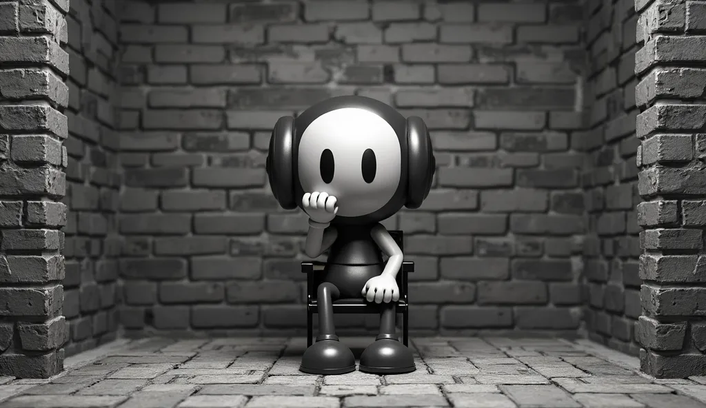 Vintage Game Screens,Mr. Game&Watch, black and white ,brick wall background,4K,high resolution,realistic,professional, of a man on a chair ,Vivid Color,high quality,Masterpiece,ウルトラhigh resolution,Physically Based Rendering,sharp focus,Studio Lighting