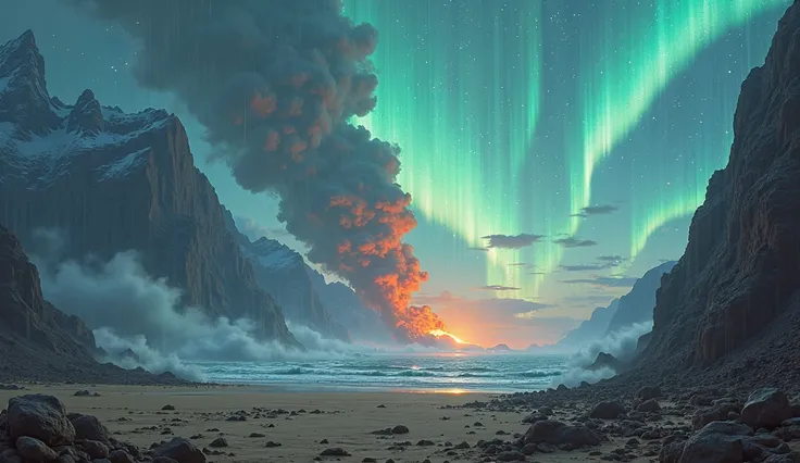 8k,Ultra HD， high quality，high resolution，Ultra HD晰，aurora，rainstorm，volcano，desert，sea