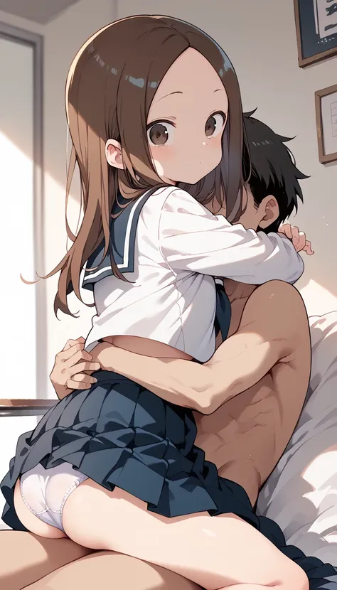 (Takagi)　white panties　sitting position, hug from behind, face to face, straddle　skirt　 sailor suit　red sex