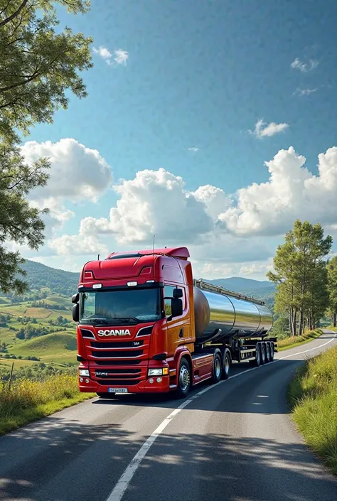 Scania red gasoline road transport 